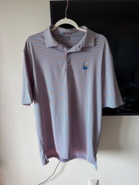 Peter Millar Pink and Blue Striped Polo Shirt